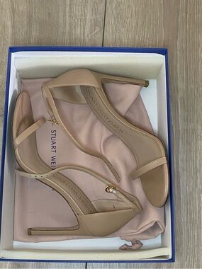 Stuart Weitzman Beige Nude Open-Toe Slingback Heels
